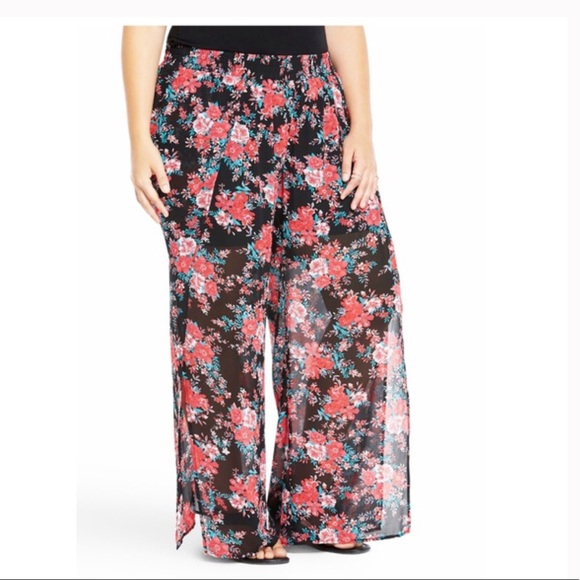 torrid Pants - Torrid Sheer Pants Black Red Floral Palazzo Pants